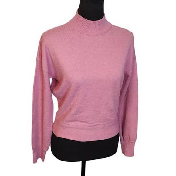 BCBGeneration Pink Rose Open Back Tie Mock Neck Sweater Small - Picture 4 of 7